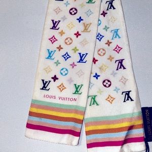Louis Vuitton White Monogram Multicolore Silk Bandeau Scarf
